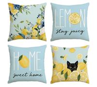 Artoid Mode Lot de 4 housses de coussin décoratives saisonnières pour canapé - 45 x 45 cm - Motif : citron et chat noir