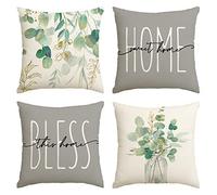 Artoid Mode Lot de 4 housses de coussin d'été motif feuilles d'eucalyptus - 40 x 40 cm - Décoration de salon