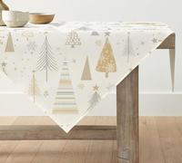 Artoid Mode Nappe Noël Boho Arbres Étoiles Blanc Carrée 120x120 cm | Flocons de Neige Xmas Hiver Linge de Table Cuisine Décoration de Table Intérieur Vacances Fête Déco