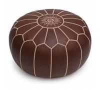 ARTOUARZAZATE Housse de pouf marocain en cuir de qualité supérieure, pouf ottoman Hassock 100 % cuir naturel, cadeau de maison, cadeau de mariage, repose-pieds (marron foncé)
