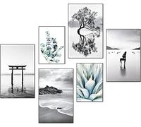Artpin® W15 Ensemble de posters muraux modernes, image pour la décoration de salon et de chambre à coucher, motif de palmiers, noirs, blancs, sans cadre, 4 au format A3 et 2 au format A4