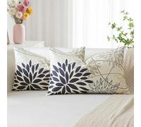 Artscope Abstraites Fleurs Bleu Gris Clair Housse de Coussin Géométrique 40x60cm, Lot de 2 en Lin Canapé Taie d'oreiller pour Maison Salon Chambre Printemps Floral Décoration D'intérieur
