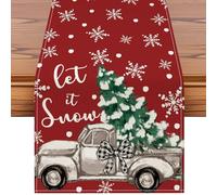 Artscope Chemin de Table de Noël 40x300 cm Let It Snow Décoration de Table pour Fête de Vacances - Fête de Noël - Lavable (Camion et Arbre de Noël)