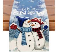 Artscope Chemin de Table de Noël 40x300 cm Let It Snow Décoration de Table pour Fête de Vacances - Fête de Noël - Lavable (Couple Bonhomme de Neige)
