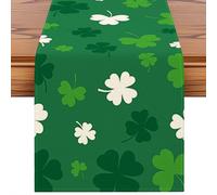 Artscope Chemin de table pour la Saint-Patrick avec motif trèfle vert et blanc - Chemin de table saisonnier pour cuisine, salle à manger, décoration de fête irlandaise porte-bonheur - 40 x 300 cm