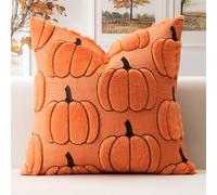 Artscope Lot de 1 Citrouille Housse de Coussin Doux Peluche Laine Courte Velours Décoration d'automne Housses de Coussin Luxe Style pour Canapé Chambre Orange - Citrouille Bordée 45 x 45 cm