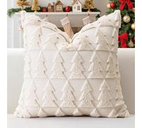 Artscope Lot de 1 Doux Peluche Laine Courte Velours Décoratif Housses de Coussin de Noël Luxe Style pour Canapé Chambre - Arbre de Noël Crème Beige, 45 x 45 cm