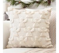 Artscope Lot de 1 Doux Peluche Laine Courte Velours Décoratif Housses de Coussin de Noël Luxe Style pour Canapé Chambre - Anges Crème Beige, 60 x 60 cm