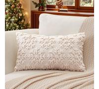Artscope Lot de 1 Doux Peluche Laine Courte Velours Décoratif Housses de Coussin de Noël Luxe Style pour Canapé Chambre - Flocon de Neige Crème Beige, 30 x 50 cm