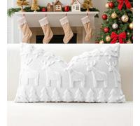 Artscope Lot de 1 Doux Peluche Laine Courte Velours Décoratif Housses de Coussin de Noël Luxe Style pour Canapé Chambre - Wapiti et Arbre Blanc, 40 x 60 cm