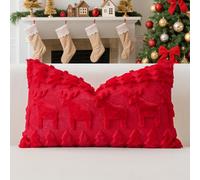 Artscope Lot de 1 Doux Peluche Laine Courte Velours Décoratif Housses de Coussin de Noël Luxe Style pour Canapé Chambre - Wapiti et Arbre Rouge, 40 x 60 cm