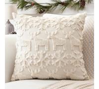 Artscope Lot de 1 Doux Peluche Laine Courte Velours Décoratif Housses de Coussin de Noël Luxe Style pour Canapé Chambre - Wapiti et Flocons de Neige Crème Beige, 40 x 40 cm
