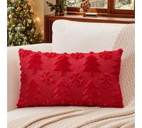 Artscope Lot de 1 Doux Peluche Laine Courte Velours Décoratif Housses de Coussin de Noël Luxe Style pour Canapé Chambre - Arbre et Flocon de Neige Rouge, 40 x 60 cm
