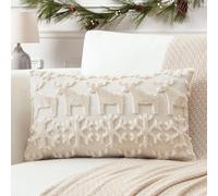 Artscope Lot de 1 Doux Peluche Laine Courte Velours Décoratif Housses de Coussin de Noël Luxe Style pour Canapé Chambre - Wapiti et Flocons de Neige Crème Beige, 40 x 60 cm