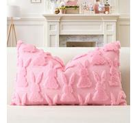 Artscope Lot de 1 Doux Peluche Laine Courte Velours Décoratif Housses de Coussin pour Pâques Luxe Style pour Canapé Chambre - Rose - Lapin, 40 x 60 cm