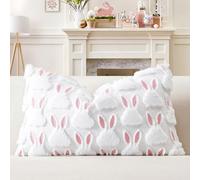 Artscope Lot de 1 Doux Peluche Laine Courte Velours Décoratif Housses de Coussin pour Pâques Luxe Style pour Canapé Chambre - Blanc - Lapin aux Oreilles Roses, 40 x 60 cm