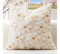 Artscope Lot de 1 Doux Peluche Laine Courte Velours Décoratif Housses de Coussin pour Printemps été Luxe Style pour Canapé Chambre - Fleurs Crème Beige, 50 x 50 cm