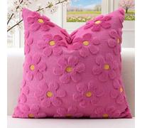 Artscope Lot de 1 Doux Peluche Laine Courte Velours Décoratif Housses de Coussin pour Printemps été Luxe Style pour Canapé Chambre - Fleurs Rose Rouge, 50 x 50 cm