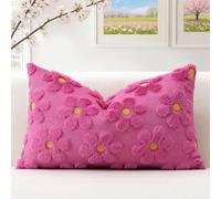Artscope Lot de 1 Doux Peluche Laine Courte Velours Décoratif Housses de Coussin pour Printemps été Luxe Style pour Canapé Chambre - Fleurs Rose Rouge, 30 x 50 cm