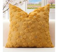 Artscope Lot de 1 Doux Peluche Laine Courte Velours Décoratif Housses de Coussin pour Printemps été Luxe Style pour Canapé Chambre - Fleurs Jaune, 40 x 40 cm