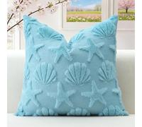 Artscope Lot de 1 Doux Peluche Laine Courte Velours Décoratif Housses de Coussin pour Printemps Été Luxe Style pour Canapé Chambre - Coquille D'étoile de Mer Bleu Clair, 40 x 40 cm