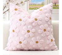 Artscope Lot de 1 Doux Peluche Laine Courte Velours Décoratif Housses de Coussin pour Printemps été Luxe Style pour Canapé Chambre - Fleurs Rose, 40 x 40 cm