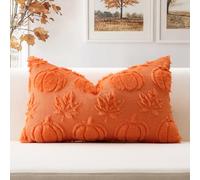 Artscope Lot de 1 Halloween Housses de Coussin Doux Peluche Laine Courte Velours Décoration d'automne Housses de Coussin Luxe Style pour Canapé Chambre Orange - Citrouille Feuille D'érable 30 x 50 cm