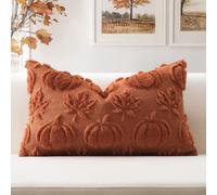 Artscope Lot de 1 Halloween Housses de Coussin Doux Peluche Laine Courte Velours Décoration d'automne Housses de Coussin Luxe pour Canapé Chambre Orange Foncé - Citrouille Feuille D'érable 40 x 60 cm