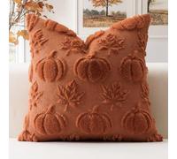 Artscope Lot de 1 Halloween Housses de Coussin Doux Peluche Laine Courte Velours Décoration d'automne Housses de Coussin Luxe pour Canapé Chambre Orange Foncé - Citrouille Feuille D'érable 50 x 50 cm