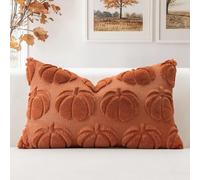 Artscope Lot de 1 Halloween Housses de Coussin Doux Peluche Laine Courte Velours Décoration d'automne Housses de Coussin Luxe Style pour Canapé Chambre Orange Foncé - Citrouille 30 x 50 cm