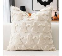 Artscope Lot de 1 Halloween Housses de Coussin Doux Peluche Laine Courte Velours Décoration d'automne Housses de Coussin Luxe Style pour Canapé Chambre Beige - Fantôme 45 x 45 cm