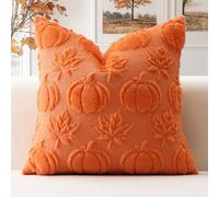 Artscope Lot de 1 Halloween Housses de Coussin Doux Peluche Laine Courte Velours Décoration d'automne Housses de Coussin Luxe Style pour Canapé Chambre Orange - Citrouille Feuille D'érable 40 x 40 cm