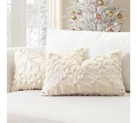 Artscope Lot de 2 Doux Peluche Laine Courte Velours Décoratif Housses de Coussin de Noël Luxe Style pour Canapé Chambre - Wapiti et Flocons de Neige Crème Beige, 40 x 60 cm