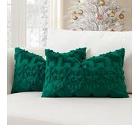 Artscope Lot de 2 Doux Peluche Laine Courte Velours Décoratif Housses de Coussin de Noël Luxe Style pour Canapé Chambre - Wapiti et Flocons de Neige Vert, 30 x 50 cm