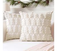 Artscope Lot de 2 Doux Peluche Laine Courte Velours Décoratif Housses de Coussin Luxe Style pour Canapé Chambre - Arbre de Noël Beige, 65 x 65 cm