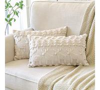 Artscope Lot de 2 Doux Peluche Laine Courte Velours Décoratif Housses de Coussin Luxe Style pour Canapé Chambre - Wapiti et Arbre de Noël Beige, 40 x 60 cm