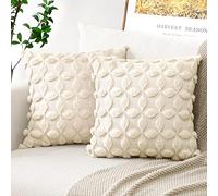 Artscope Lot de 2 Doux Peluche Laine Courte Velours Décoratif Housses de Coussin Luxe Style pour Canapé Chambre - Modernes Forme de Fleurs Beige, 50 x 50 cm