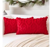 Artscope Lot de 2 Doux Peluche Laine Courte Velours Décoratif Housses de Coussin Luxe Style pour Canapé Chambre - Modernes Forme de Diamant Rouge, 40 x 60 cm