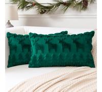 Artscope Lot de 2 Doux Peluche Laine Courte Velours Décoratif Housses de Coussin Luxe Style pour Canapé Chambre - Wapiti et Arbre Vert, 40 x 60 cm