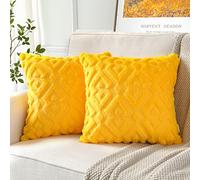 Artscope Lot de 2 Doux Peluche Laine Courte Velours Décoratif Housses de Coussin Luxe Style pour Canapé Chambre - Modernes Forme de Diamant Doré-Jaune, 45 x 45 cm