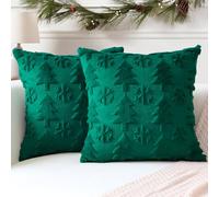 Artscope Lot de 2 Doux Peluche Laine Courte Velours Décoratif Housses de Coussin Luxe Style pour Canapé Chambre - Arbre et Flocon de Neige Vert, 60 x 60 cm
