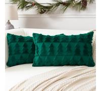 Artscope Lot de 2 Doux Peluche Laine Courte Velours Décoratif Housses de Coussin Luxe Style pour Canapé Chambre - Arbre de Noël Vert, 40 x 60 cm