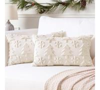 Artscope Lot de 2 Doux Peluche Laine Courte Velours Décoratif Housses de Coussin Luxe Style pour Canapé Chambre - Arbre et Flocon de Neige Crème Beige, 40 x 60 cm