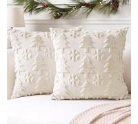 Artscope Lot de 2 Doux Peluche Laine Courte Velours Décoratif Housses de Coussin Luxe Style pour Canapé Chambre - Arbre et Flocon de Neige Crème Beige, 50 x 50 cm