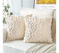 Artscope Lot de 2 Doux Peluche Laine Courte Velours Décoratif Housses de Coussin Luxe Style pour Canapé Chambre - Modernes Forme de Diamant Beige, 70 x 70 cm