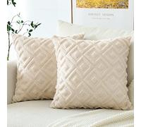Artscope Lot de 2 Doux Peluche Laine Courte Velours Décoratif Housses de Coussin Luxe Style pour Canapé Chambre - Modernes Forme de Géométrie Beige, 45 x 45 cm