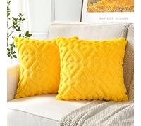 Artscope Lot de 2 Doux Peluche Laine Courte Velours Décoratif Housses de Coussin Luxe Style pour Canapé Chambre - Modernes Forme de Géométrique Jaune, 40 x 40 cm