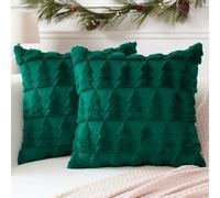 Artscope Lot de 2 Doux Peluche Laine Courte Velours Décoratif Housses de Coussin Luxe Style pour Canapé Chambre - Arbre de Noël Vert, 40 x 40 cm