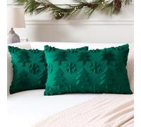 Artscope Lot de 2 Doux Peluche Laine Courte Velours Décoratif Housses de Coussin Luxe Style pour Canapé Chambre - Arbre et Flocon de Neige Vert, 30 x 50 cm
