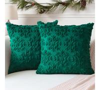 Artscope Lot de 2 Doux Peluche Laine Courte Velours Décoratif Housses de Coussin Luxe Style pour Canapé Chambre - Flocon de Neige Vert, 50 x 50 cm
